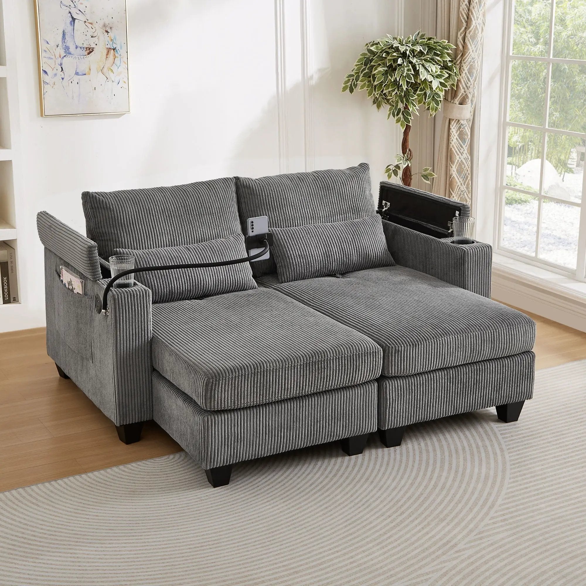 Convertible Chaise Lounge Sofa Chair With USB Ports, Cup Holders, Phone Holder And Storage by Unique Piece Furniture