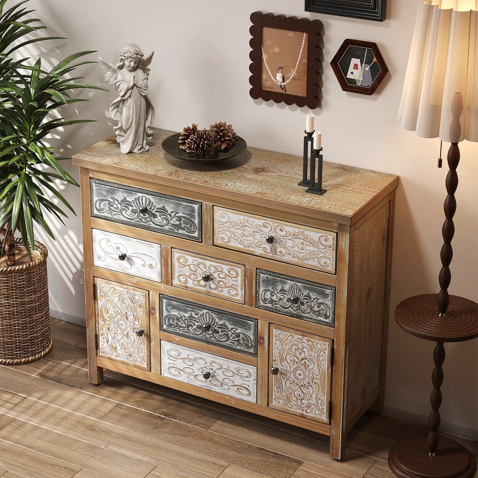 Vintage Wooden Accent Chest with 7 Drawers & 2 Cabinets by HouseOfZazla