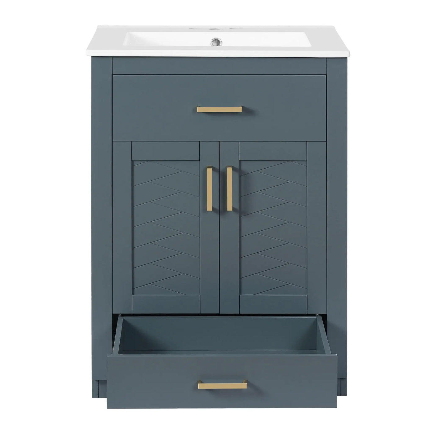 Modern Bathroom Vanity With Integrated Ceramic Sink, 2 Door Cabinet With Tip-Out Drawer by HouseOfZazla