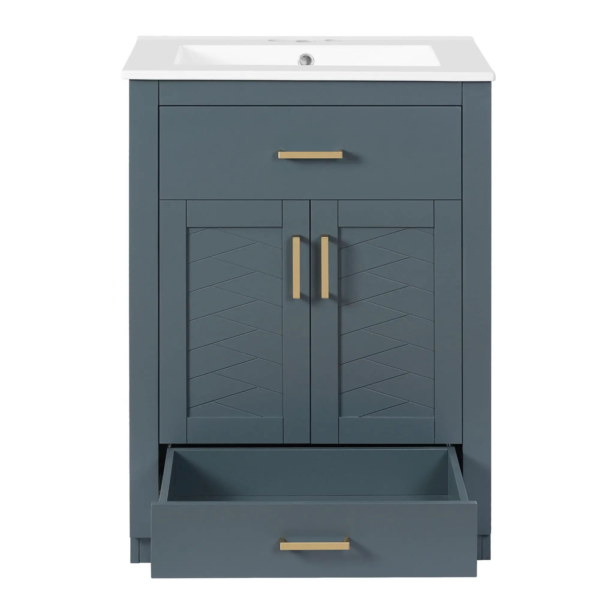 Modern Bathroom Vanity With Integrated Ceramic Sink, 2 Door Cabinet With Tip-Out Drawer by Unique Piece Furniture