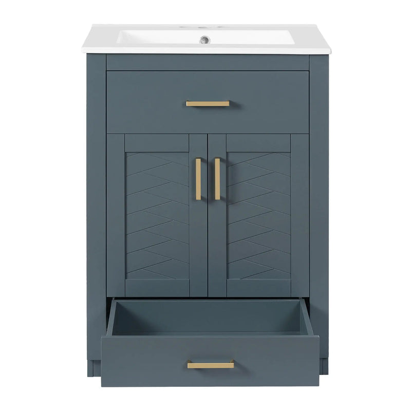 Modern Bathroom Vanity With Integrated Ceramic Sink, 2 Door Cabinet With Tip-Out Drawer by HouseOfZazla