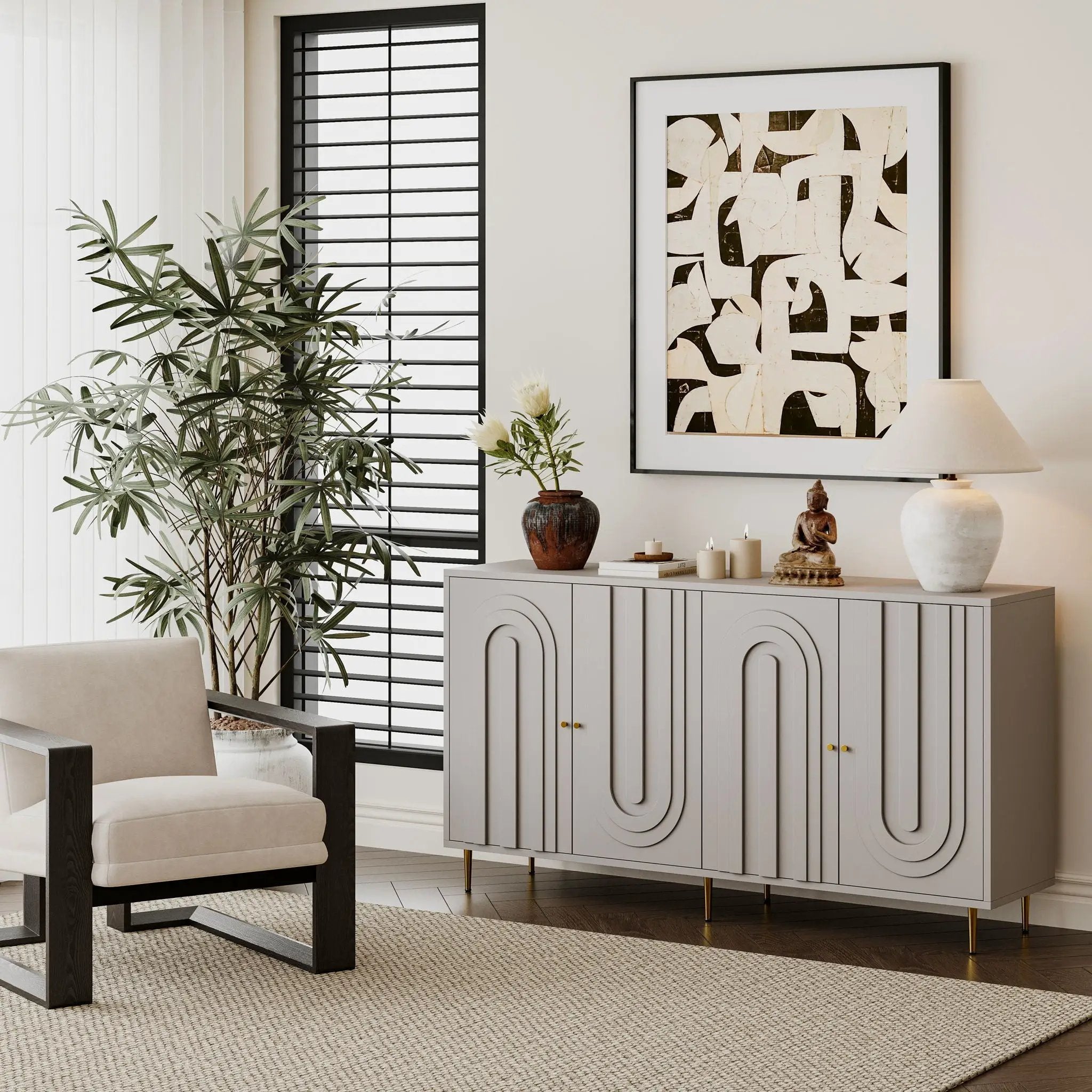 Modern Lacquered 4 Door Cabinet Sideboard Buffet Server Cabinet Storage Cabinet, For Living Room, Entryway, Hallway, Office, Kitchen And Dining Room by HouseOfZazla