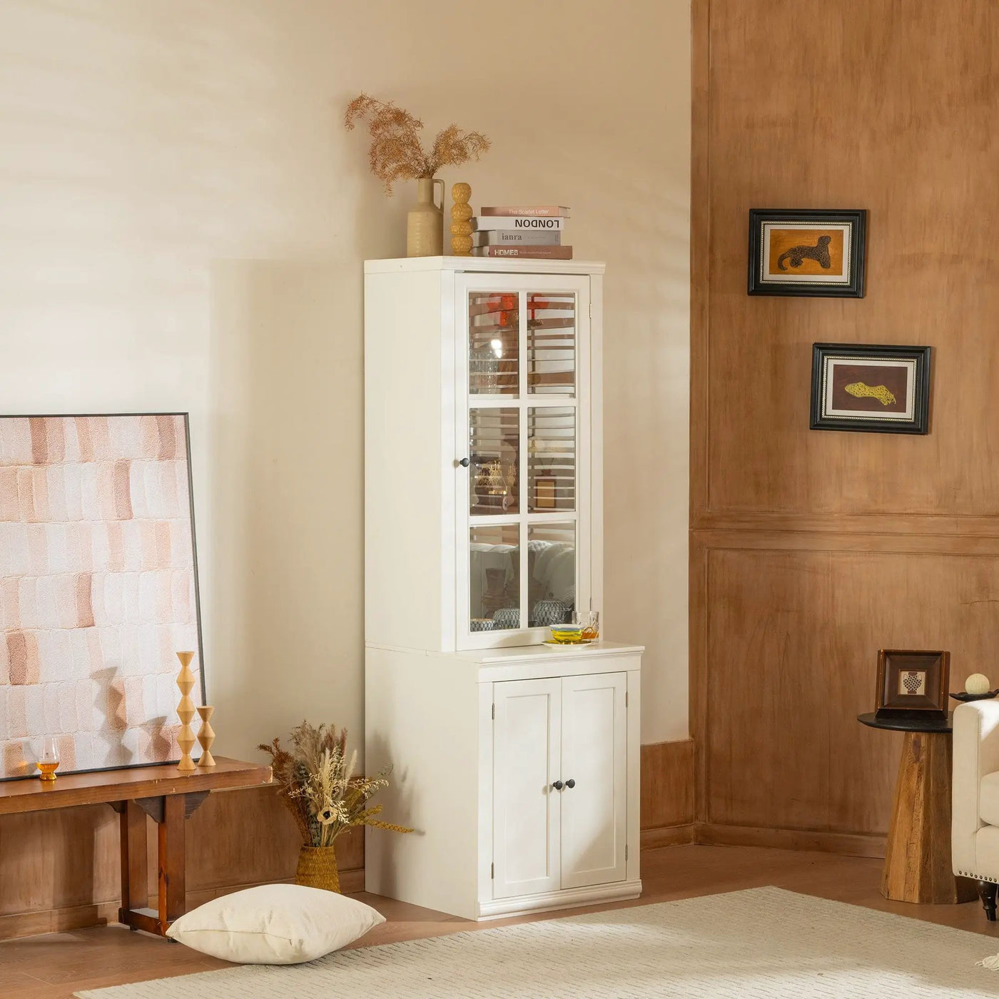 Retro Style Hutch Cabinet With Glass Door, China Cabinet For Home by HouseOfZazla