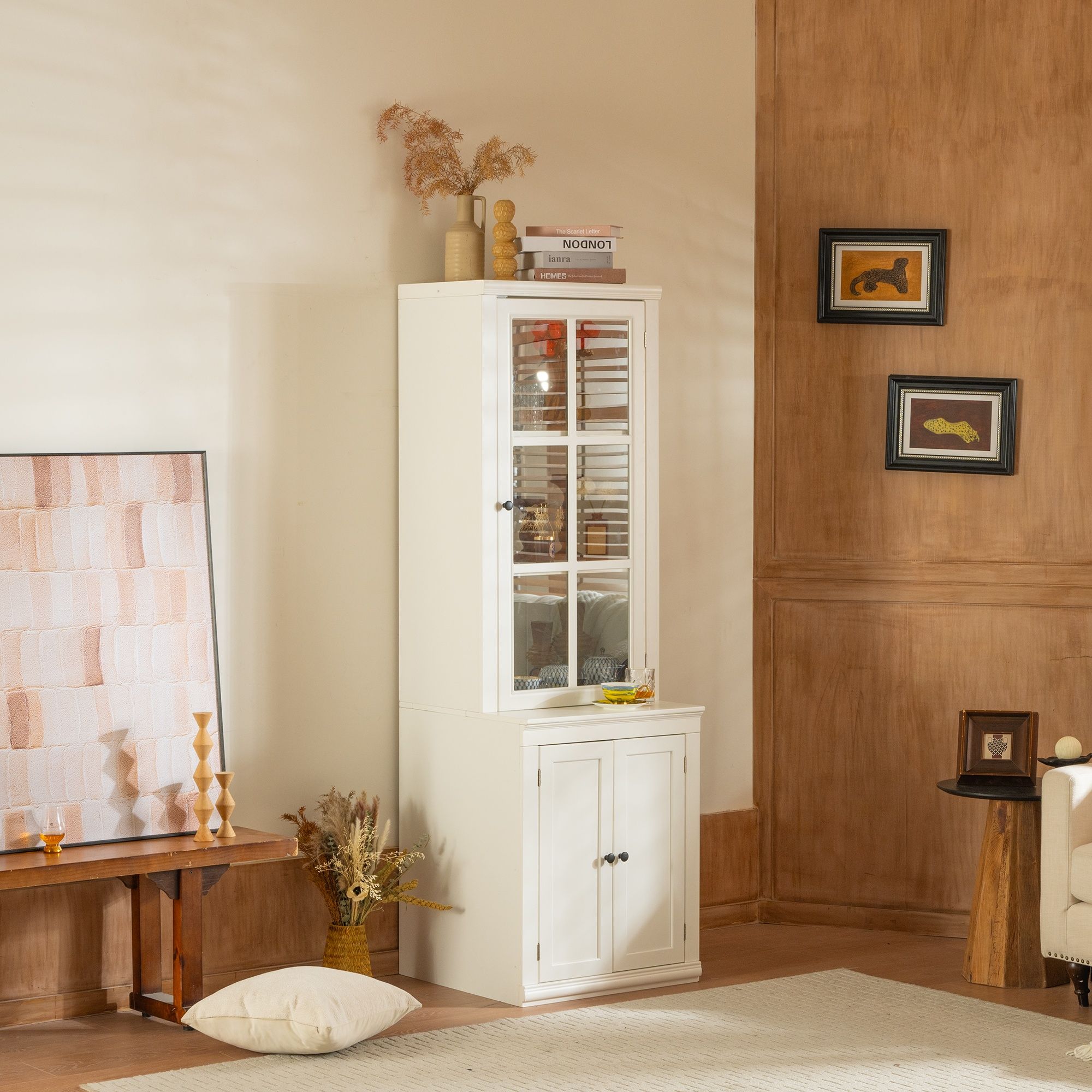 Retro Style Hutch Cabinet With Glass Door, China Cabinet For Home by HouseOfZazla