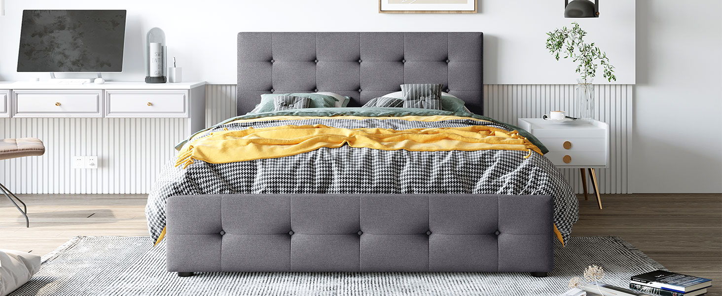 Upholstered Platform Bed With Classic Headboard And Drawers, No Box Spring Needed by HouseOfZazla