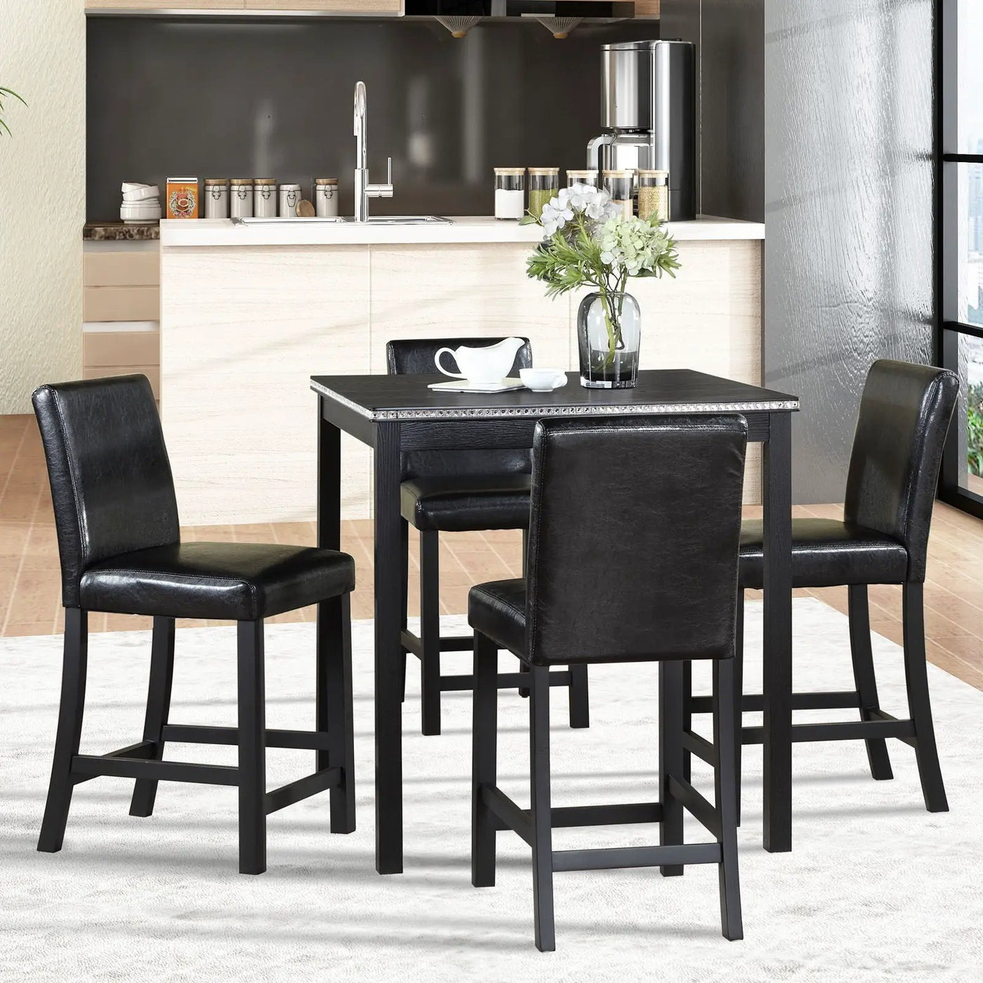5 Pieces Counter Height Table Set, Kitchen Table With Square Table And 4 Upholstered Chairs by Unique Piece Furniture