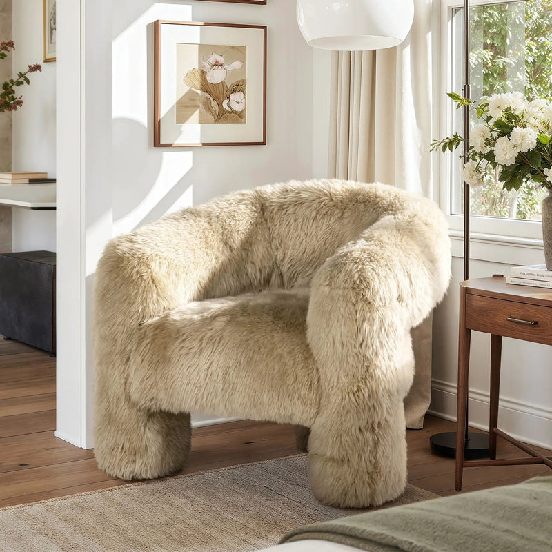 Avalon - Genuine Sheepskin Fur Split Barrel Back Accent Chair - Natural Blonde by HouseOfZazla
