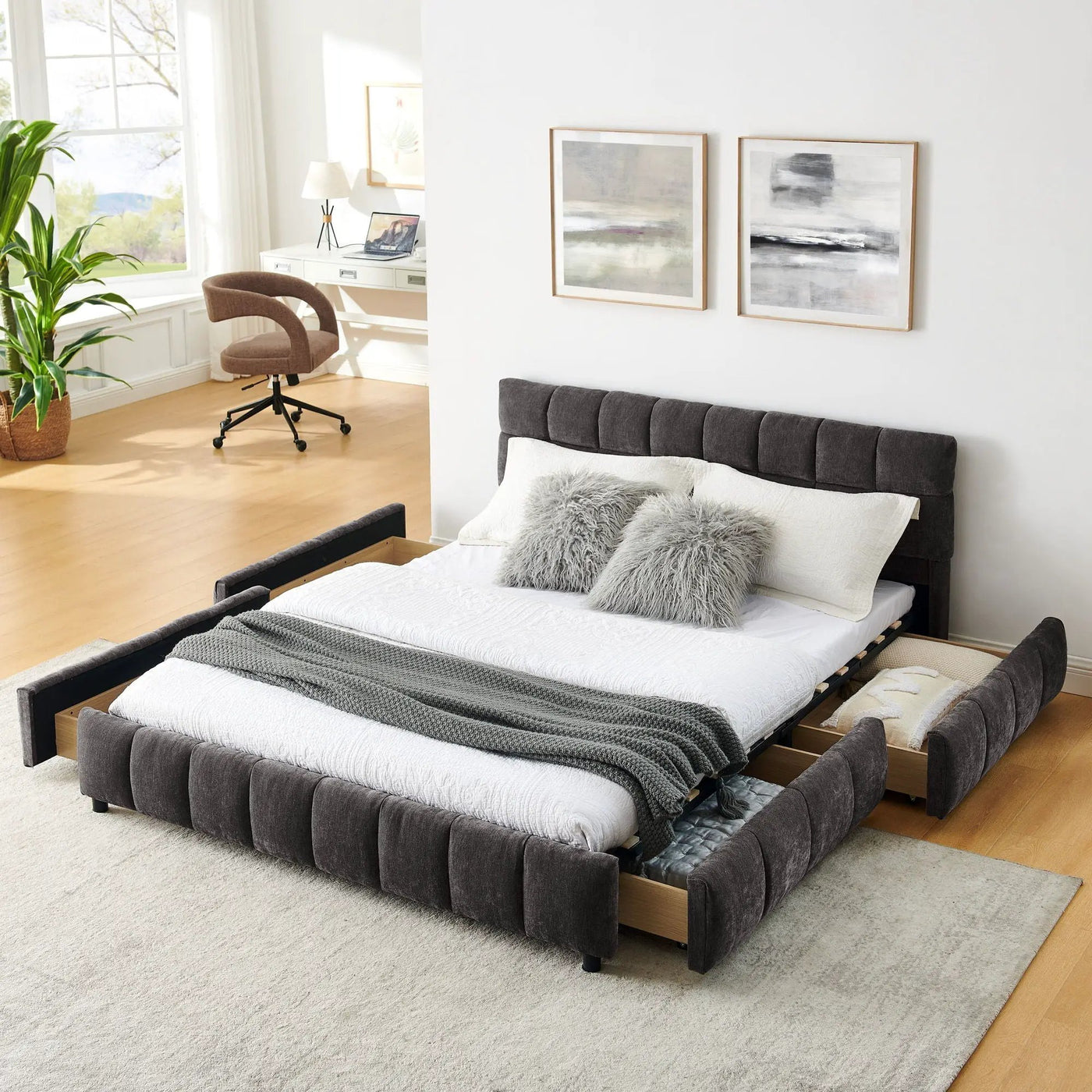 Modern Platform Bed Frame With Thick Fabric by HouseOfZazla