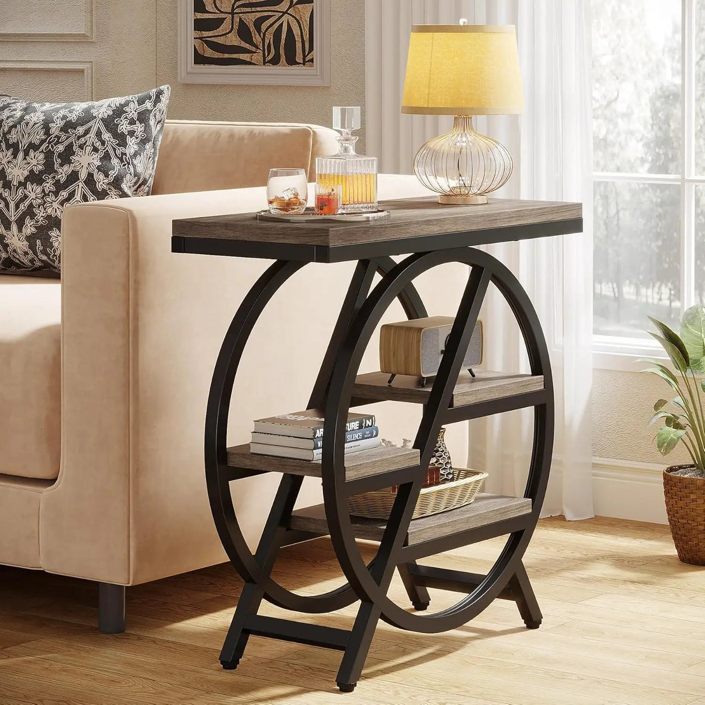 Modern Narrow End Table With 3 Tier Shelves by HouseOfZazla