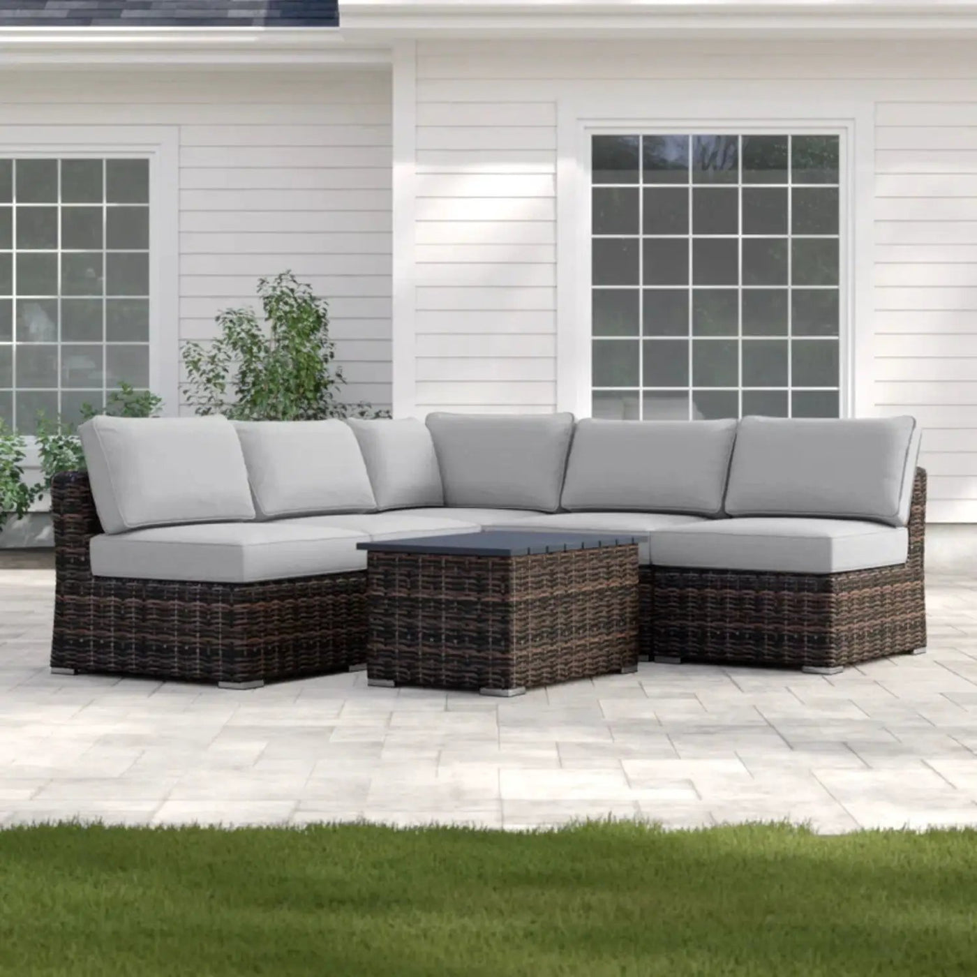 Wicker Sectional Sofa With Cushions And Table by Unique Piece Furniture