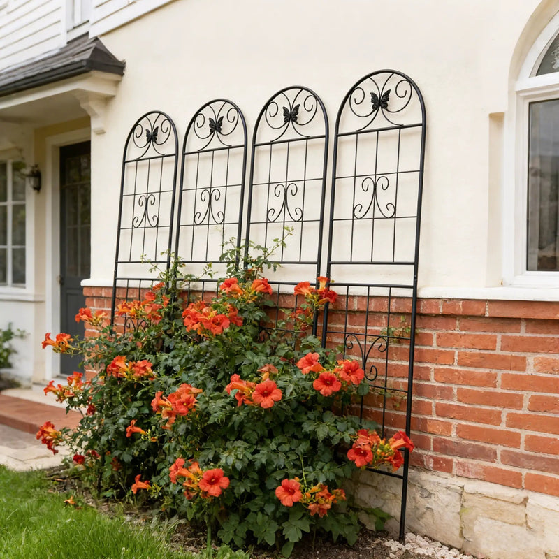 4 Pack Metal Garden Trellis 86.7" x 19.7" Rustproof Trellis for Climbing Plants Outdoor Flower Support Black by HouseOfZazla