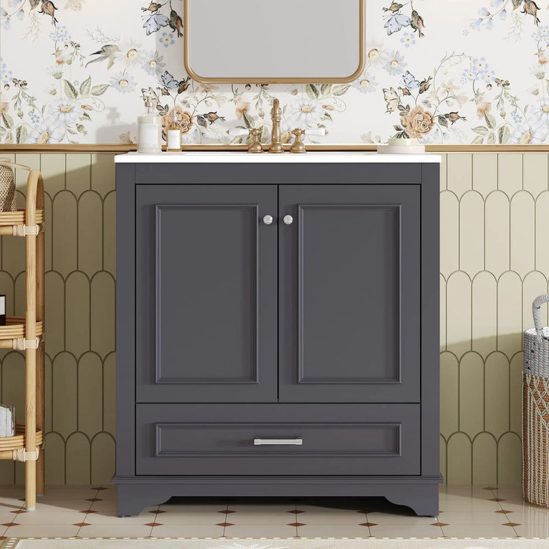Bathroom Vanity With Sink, Cabinet & 2 Soft Closing Doors & Adjustable Shelf by HouseOfZazla