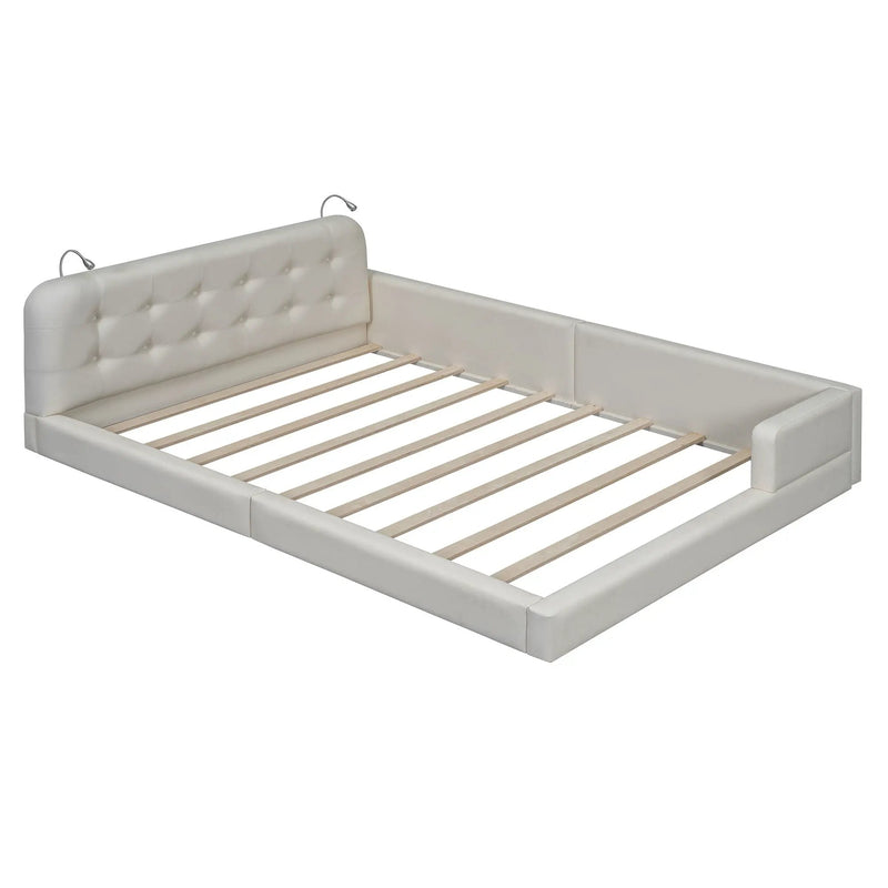 Queen Size Upholstered Platform Bed With 2 Reading Lights - White by Unique Piece Furniture