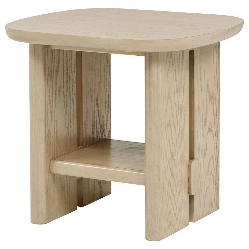 Kailani Coastal Square End Side Table with Shelf Beige Oak by Unique Piece Furniture
