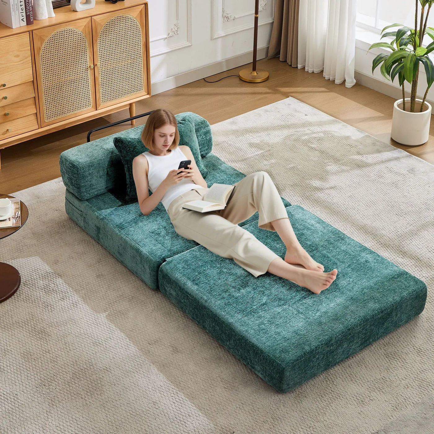 Convertible Floor Sofa Bed With Fixed Shape Frame For Living Room by HouseOfZazla