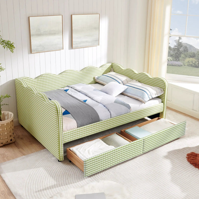 Gingham Daybed With USB Charging Port, Wave-Shaped Design by Unique Piece Furniture