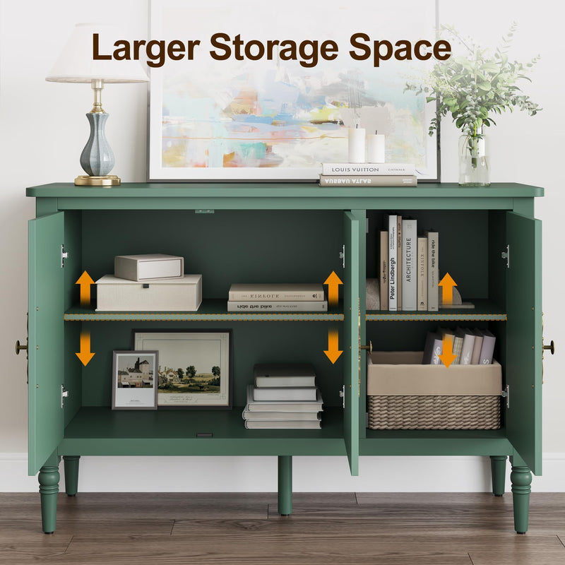 Mid-Century 3-Door Buffet Cabinet with Adjustable Storage - Natural Wood Finish, photo 3 of 8