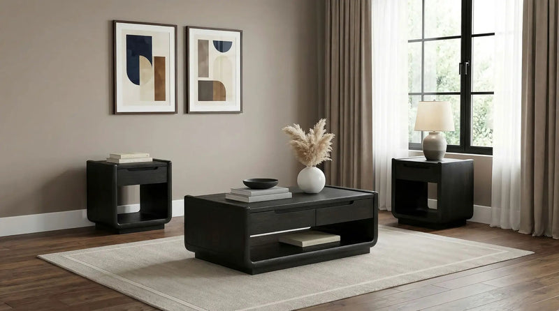 Leandro 3-piece Wood Coffee and End Table Set Burnished Black by Unique Piece Furniture