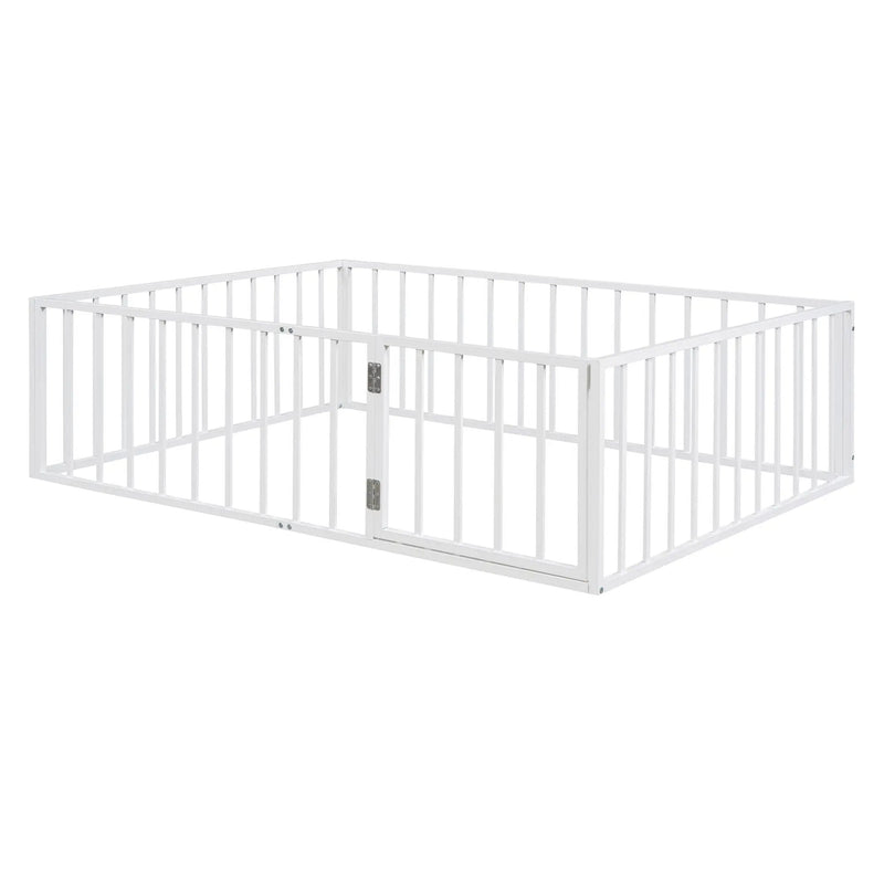 Metal Floor Bed Frame With Fence And Door by HouseOfZazla