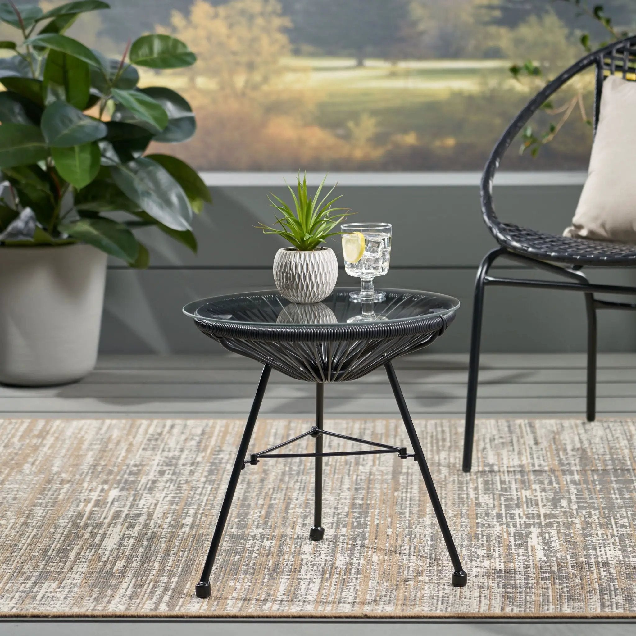 Nusa Modern Rattan Side Table With Tempered Glass Top by HouseOfZazla