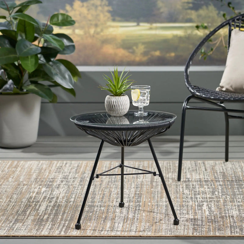 Nusa Modern Rattan Side Table With Tempered Glass Top by HouseOfZazla