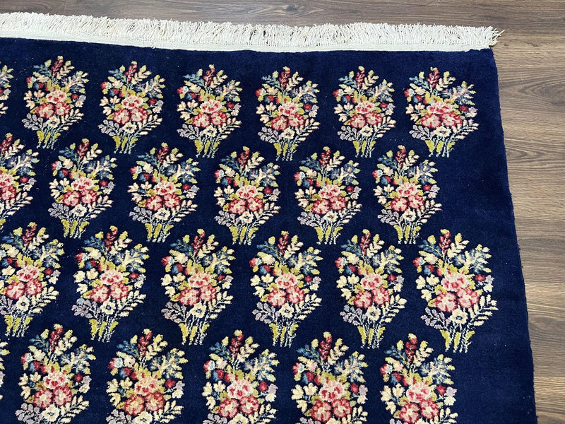 Persian Rug 9x12, Authentic Hand Knotted Carpet, Repeated Floral Motif Garden of Eden, Navy Blue Wool Rug 9 x 12, Semi Antique Kirman Rug by Jewel Rugs