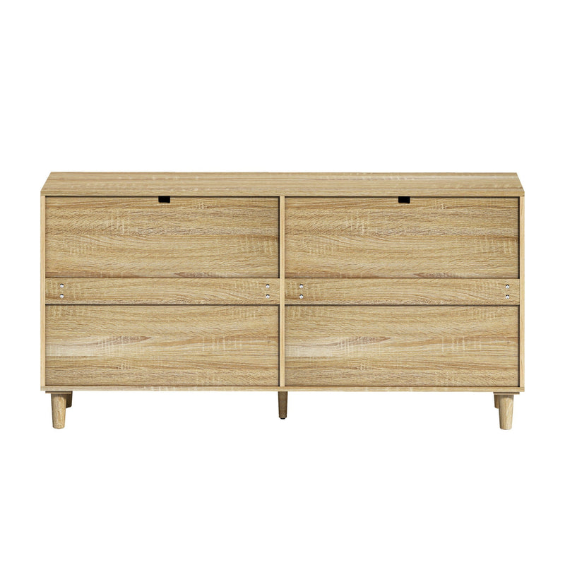 Rattan Dresser With 6 Drawers, Wooden Legs & Metal Handle