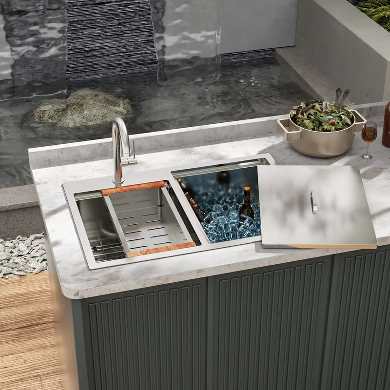 Outdoor Double Bowl Drop In Sink With Workstation - Brushed Nickel by HouseOfZazla