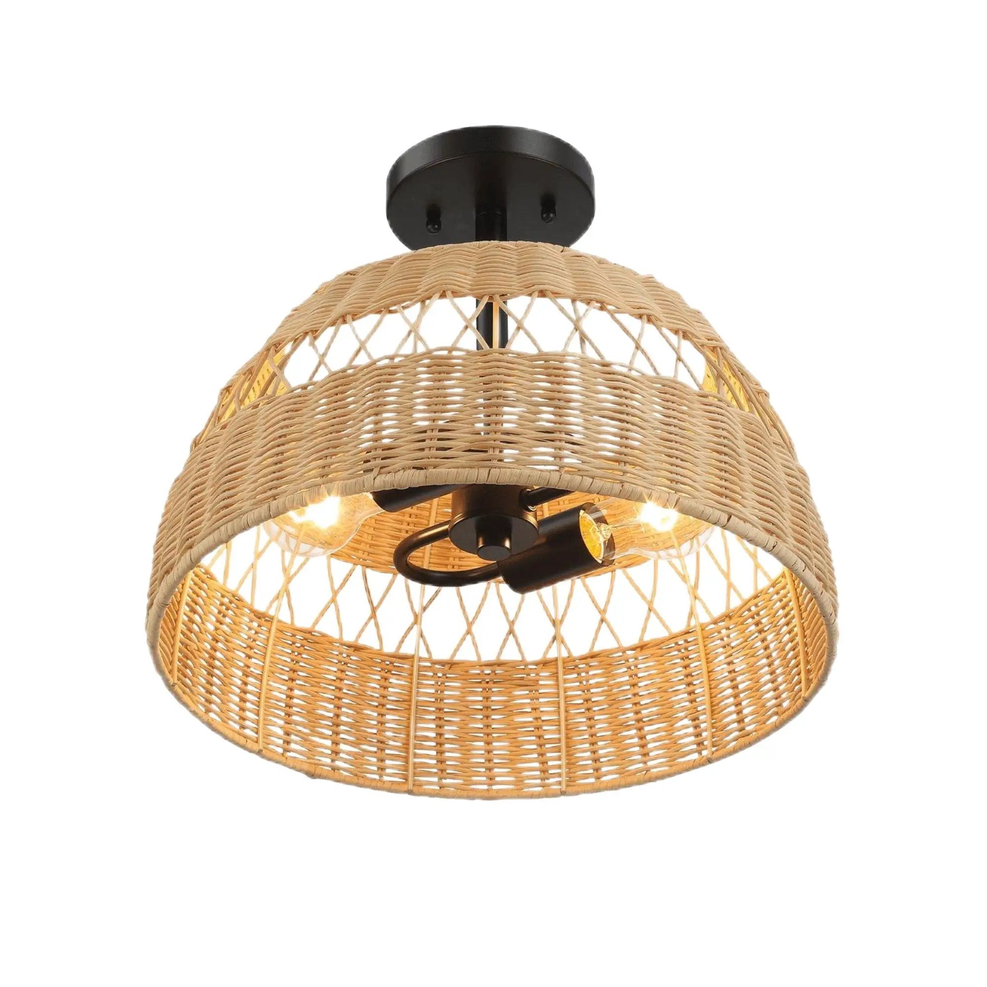 Twinkle - Double Lights Semi Flush With Shade - Black / Rattan by HouseOfZazla