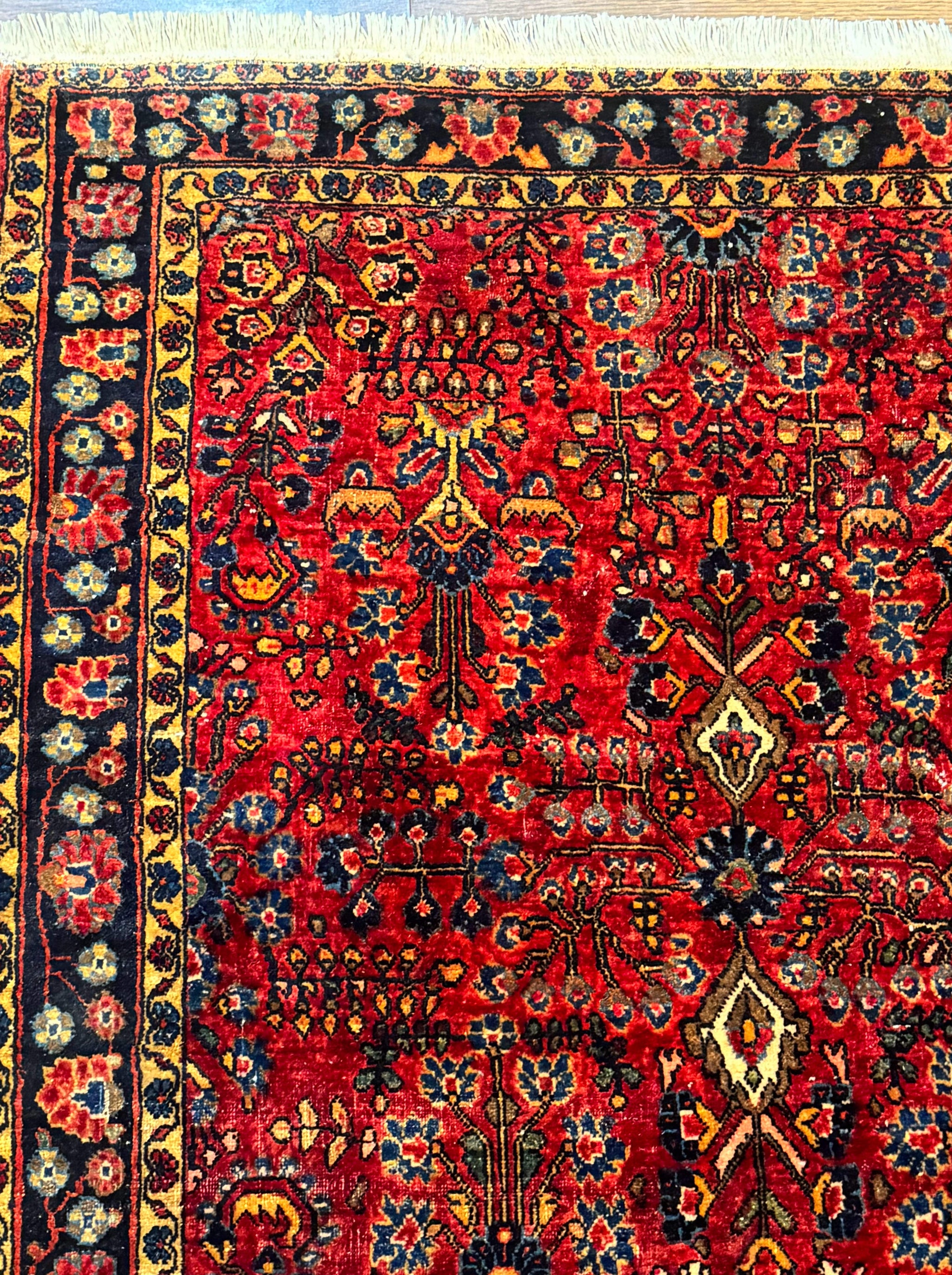 Antique Persian Sarouk Rug 3x4, Red, Floral, 1920s Wool Rug by Jewel Rugs