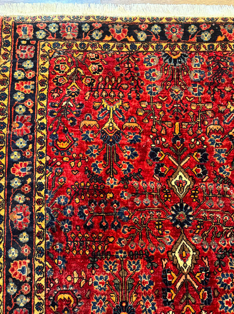 Antique Persian Sarouk Rug 3x4, Red, Floral, 1920s Wool Rug by Jewel Rugs