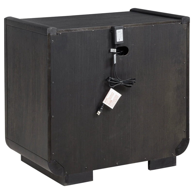 Leandro 2-drawer LED Nightstand with USB Burnished Black by Unique Piece Furniture