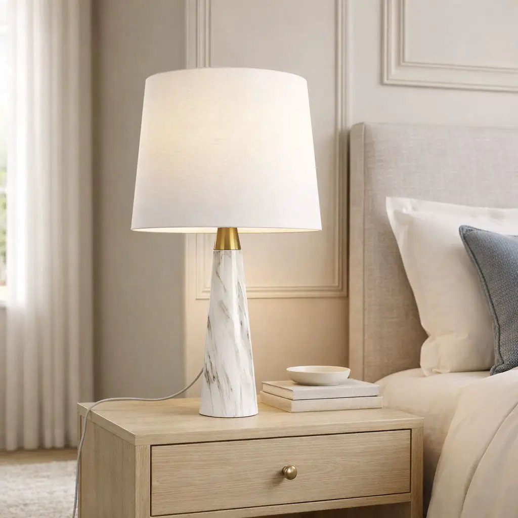 Enclave - Hydro Table Lamp With On / Off Switch Base Shade - Gold / White / White Marble by Unique Piece Furniture