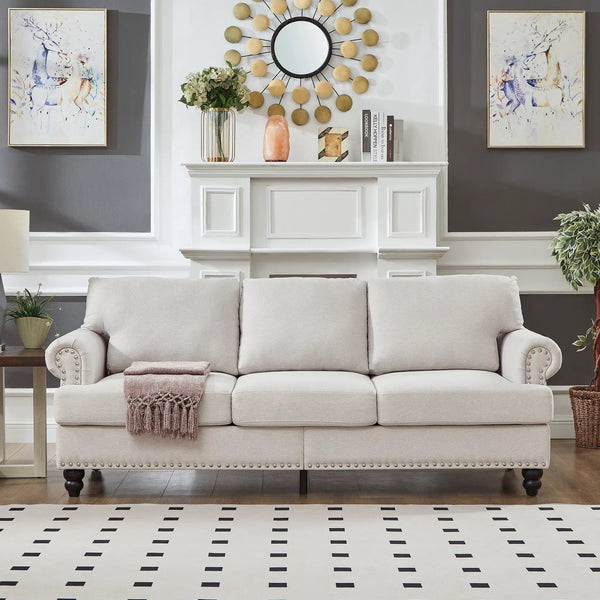 83" Modern Classic Design with Nails Living Room Three Seater Sofa, photo 2 of 10