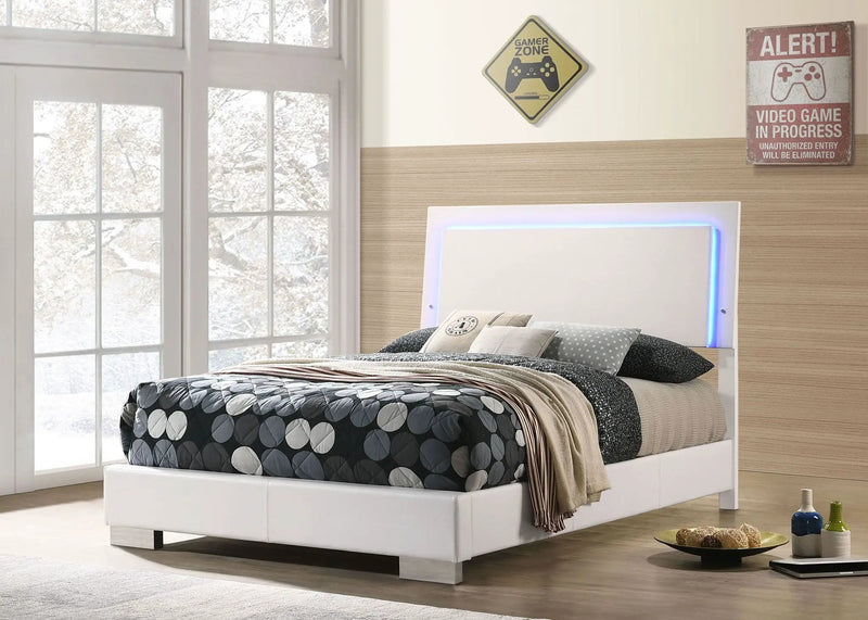 Felicity Wood Full LED Panel Bed White High Gloss by Unique Piece Furniture