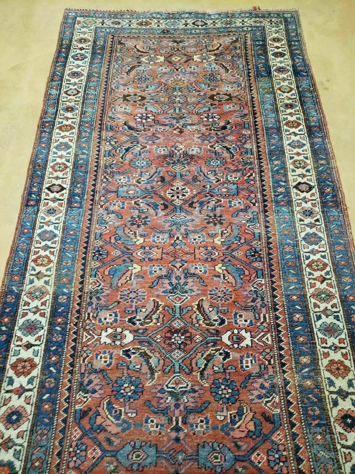 3' 8" X 11' Antique Handmade Turkish Wool Rug Veg Dye Runner Nice Rusted Red by Jewel Rugs