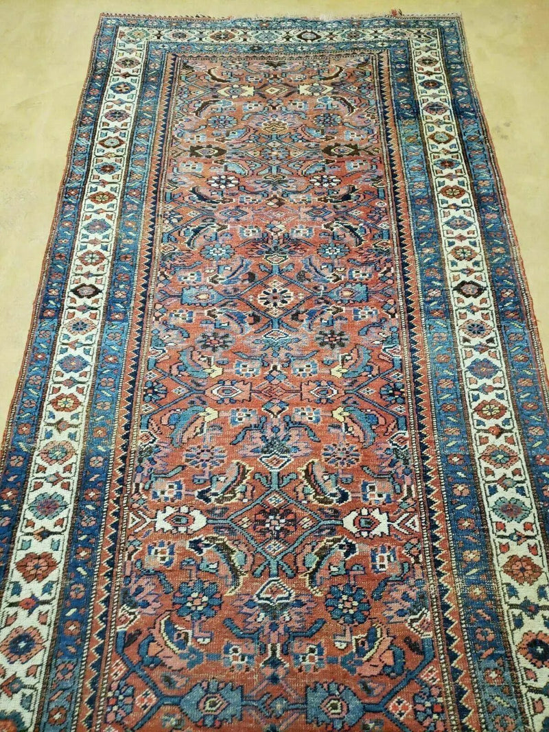 3' 8" X 11' Antique Handmade Turkish Wool Rug Veg Dye Runner Nice Rusted Red by Jewel Rugs