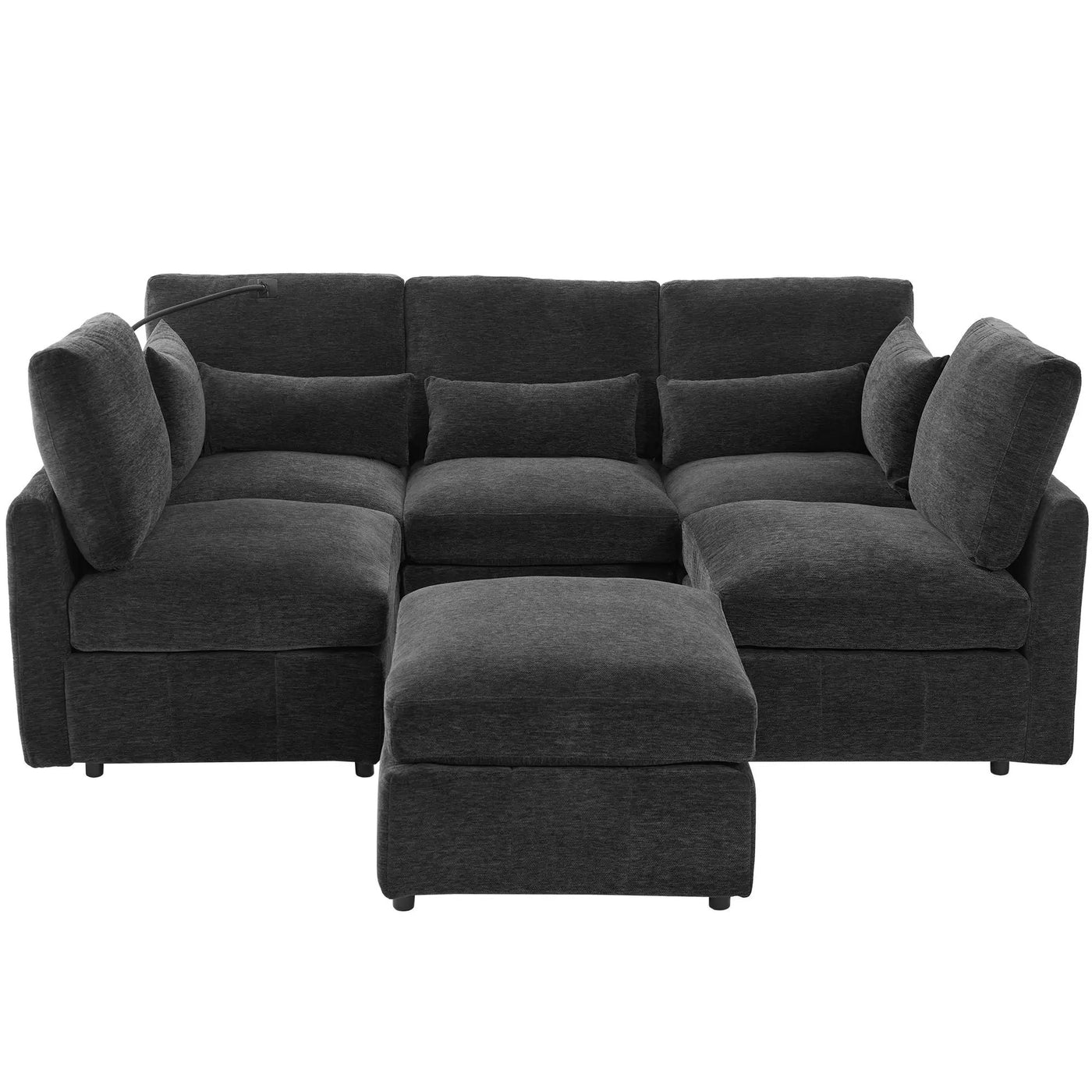 Modern Modular U-Shaped Sofa Bed With Movable Ottoman, USB Ports, Phone Holder by HouseOfZazla