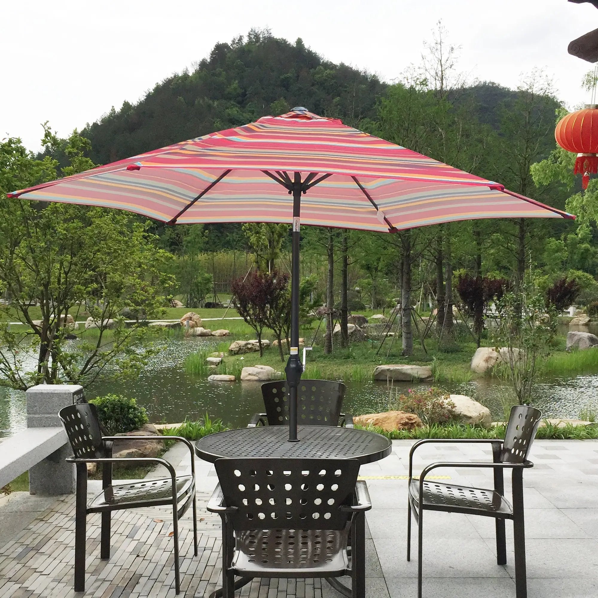 9FT Red Striped Patio Umbrella by HouseOfZazla