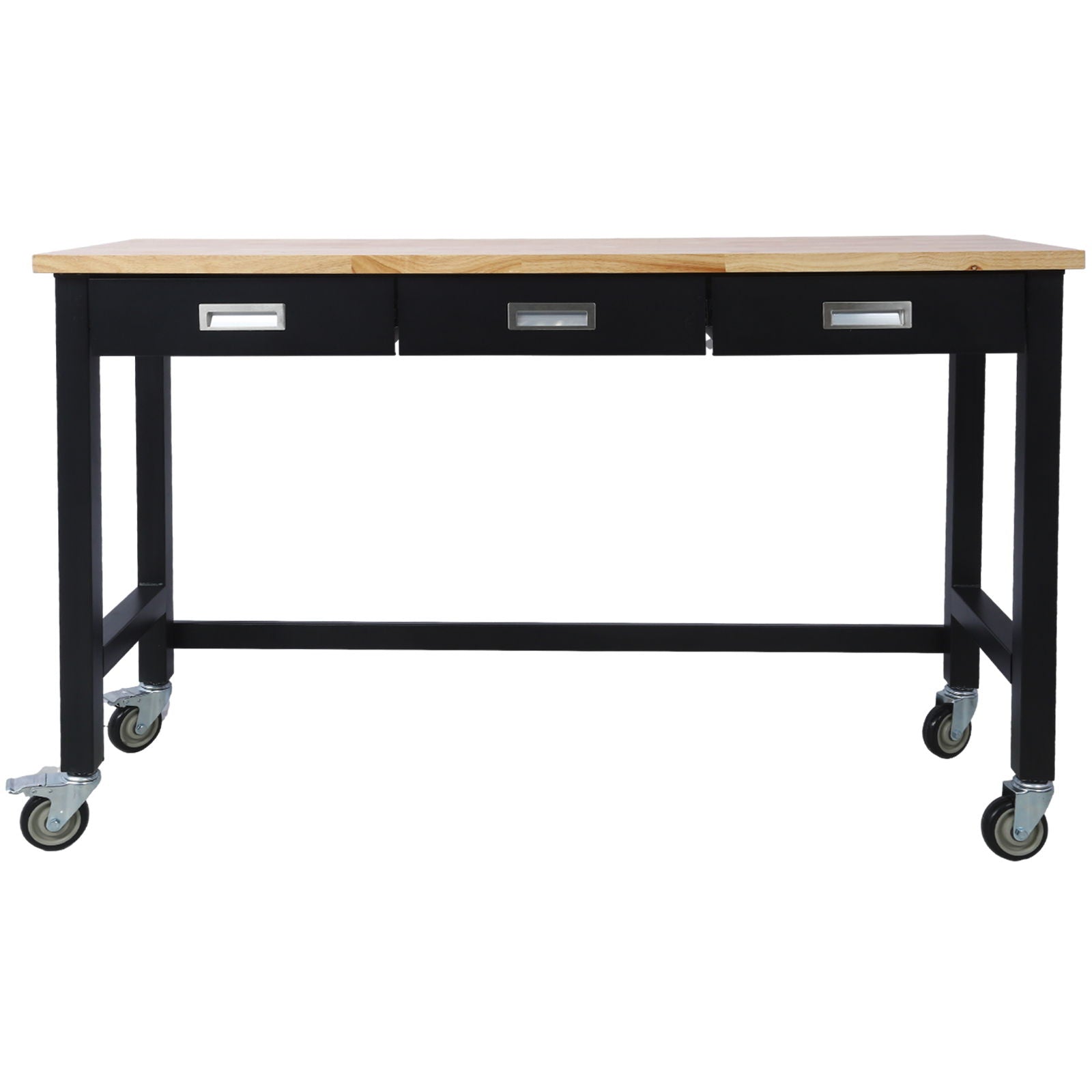 Work Bench, Workbench With Drawer Storage, Heavy Duty Bamboo Wood Work Table With Wheels For Garage Home Office by HouseOfZazla