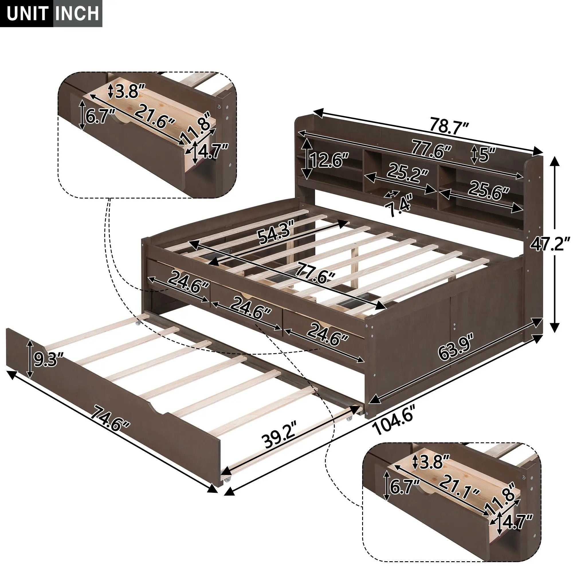 Captain Bed With Built In Bookshelves, 3 Storage Drawers, And Trundle by Unique Piece Furniture
