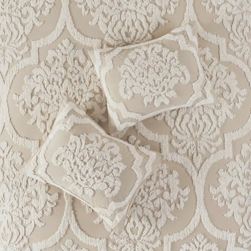 King/Cal King 3 Piece Tufted Cotton Chenille Damask Duvet Cover Set by HouseOfZazla