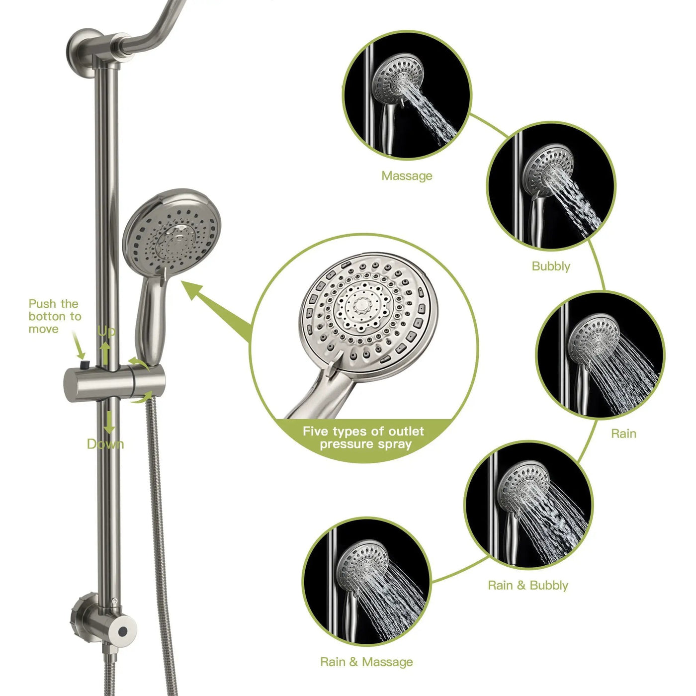 Shower System With 5 Function Rain Hand Shower And Slide Bar Combo by HouseOfZazla