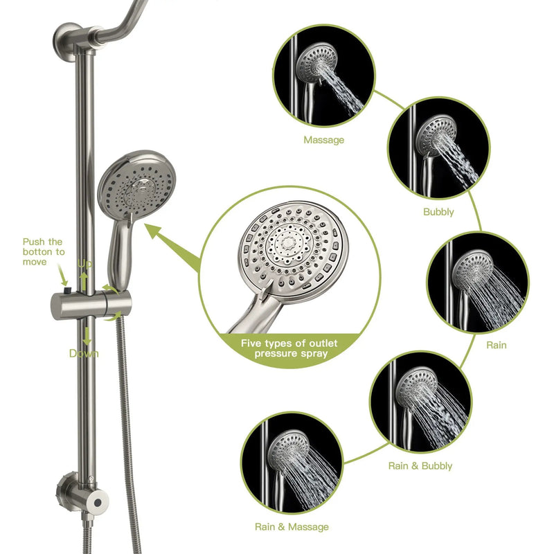 Shower System With 5 Function Rain Hand Shower And Slide Bar Combo by HouseOfZazla