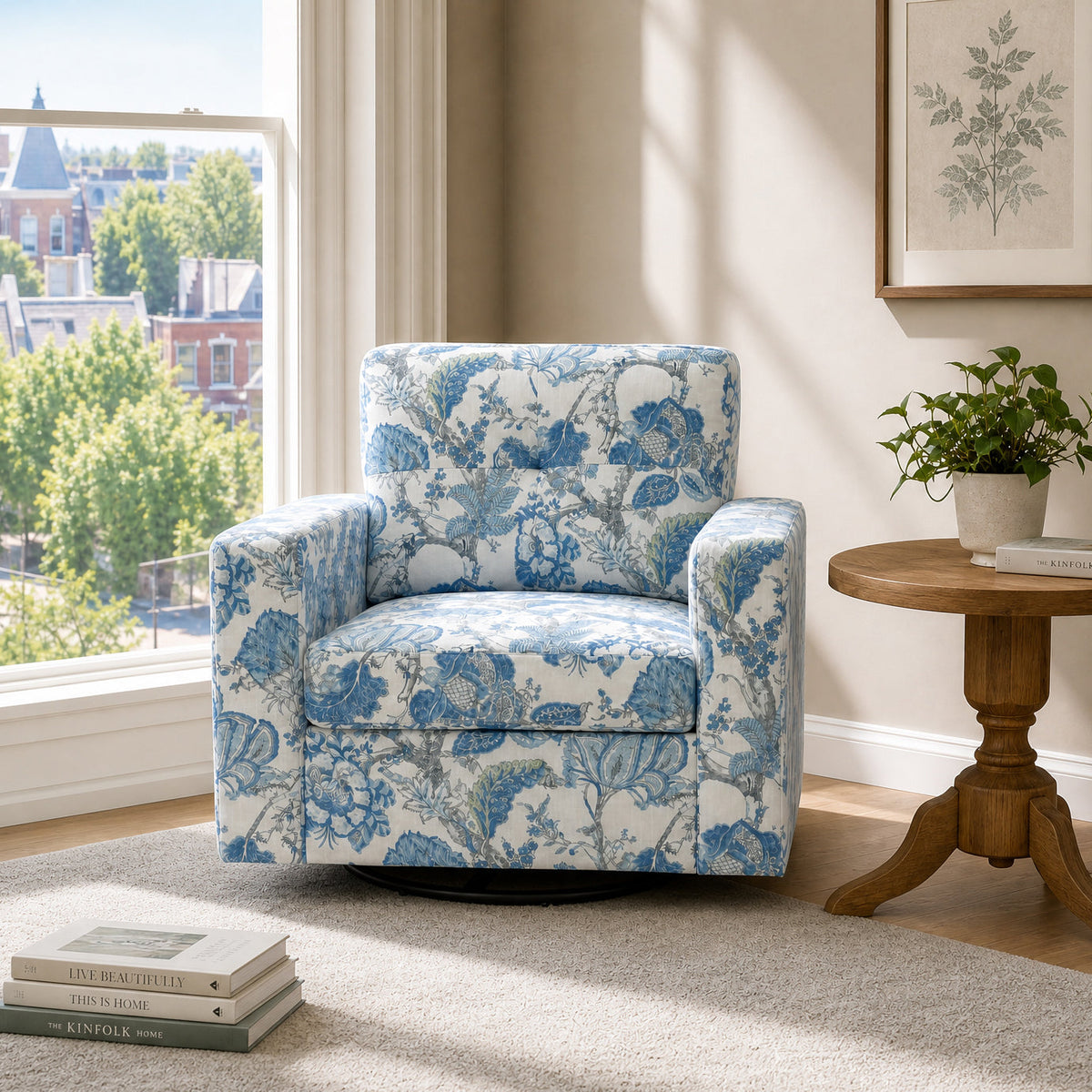 Floral Upholstery Degree Rotation Single Sofa Chair, photo 2 of 4