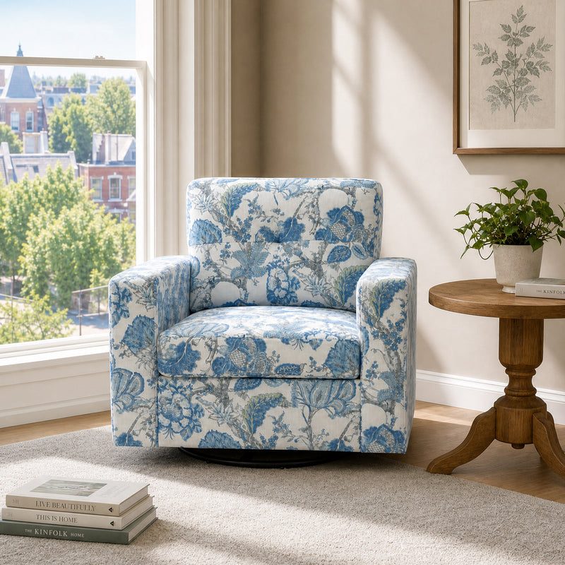 Floral Upholstery Degree Rotation Single Sofa Chair, photo 2 of 4
