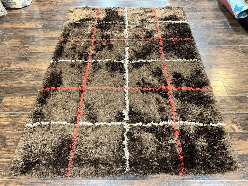 Shag Rug 6x8, Brown, Panel Design by Jewel Rugs