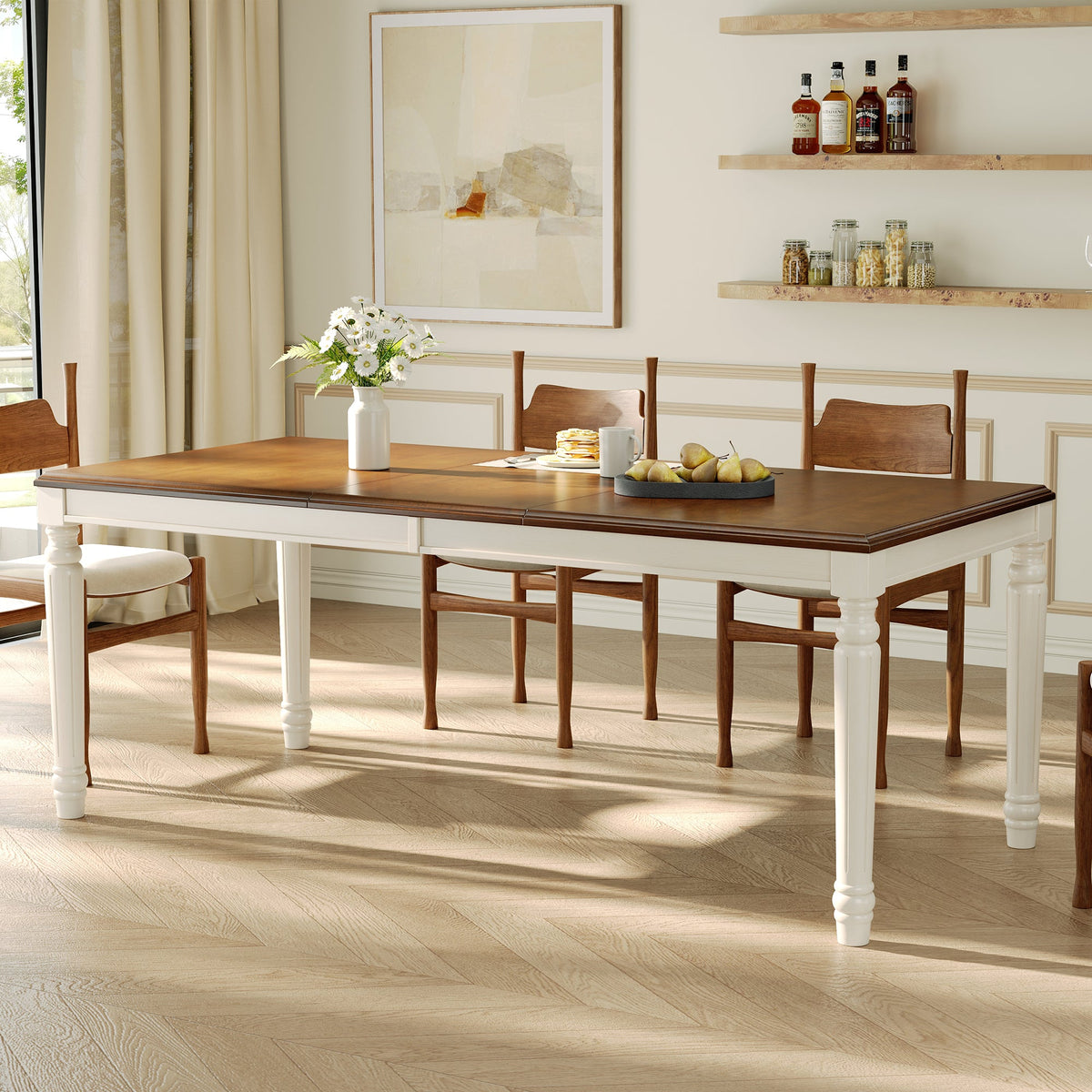 Traditional Rectangular Dining Table with Solid Wood Base - Natural Finish