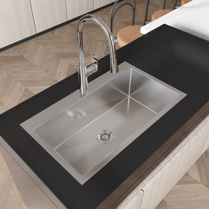 Stainless Steel Kitchen Sink, 32"x19" Single Bowl, Overmount Handmade Brushed Nickel by HouseOfZazla
