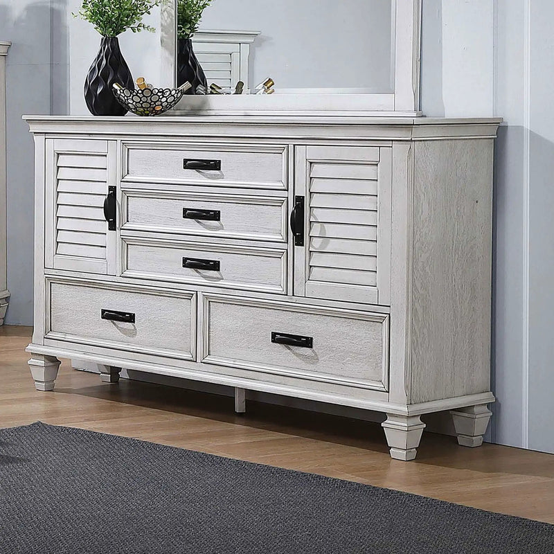 Franco 5-drawer Dresser Distressed White by Unique Piece Furniture